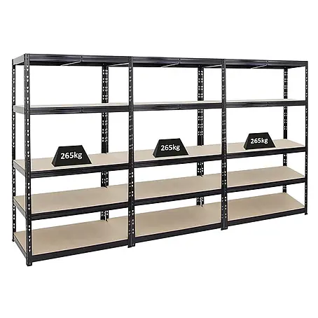 Set Deal 3x Schwerlastregal Tiger 180x100x60cm Fachlast 265kg Schwarz