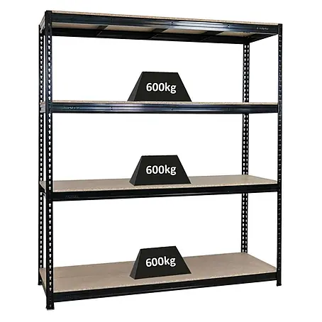 Profi Schwerlastregal BISON 200x180x60cm 4 Spanplatten 15mm 600kg Schwarz