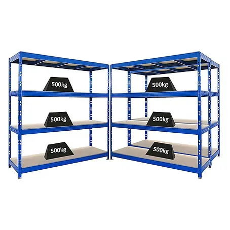 Mega Deal | 3x Profi Schwerlastregal Rhino | HxBxT 200x200x60cm | 4 Spanplatten-Ebenen 16mm | Fachlast 500kg | Blau