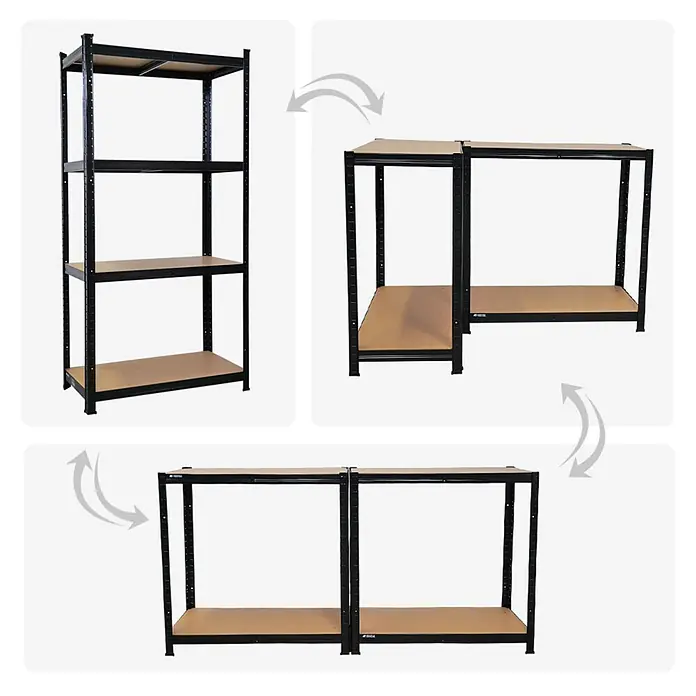 2X Schwerlastregal Gorilla 160x80x40cm 175kg Schwarz Garagenregal -  - Schwarzes Metallregal mit Holzbrettern, als hohes Regal oder zwei Werkbänke konfigurierbar.