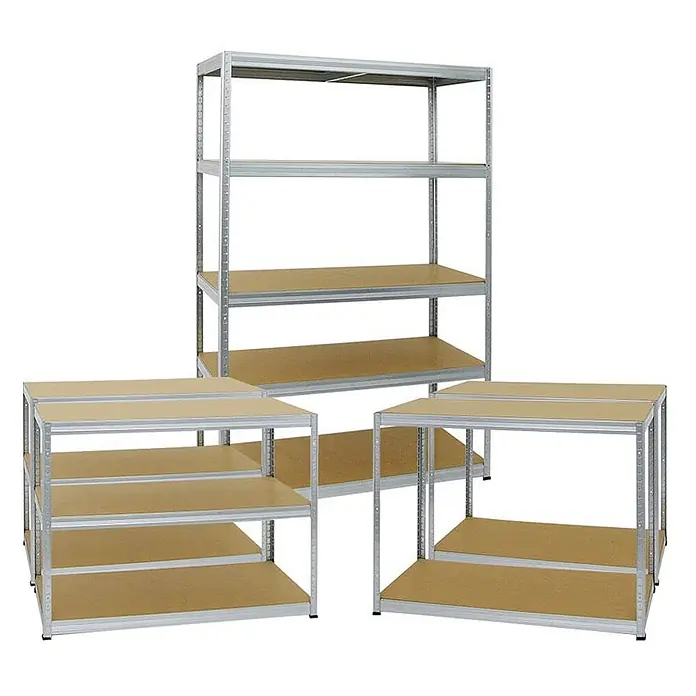Mega Deal | 3x Schwerlastregal Big Elephant M | HxBxT 180x120x60 cm | Fachlast 250kg | Verzinkt -  - Modulare Metallregale mit hellbraunen Holzablagen.
