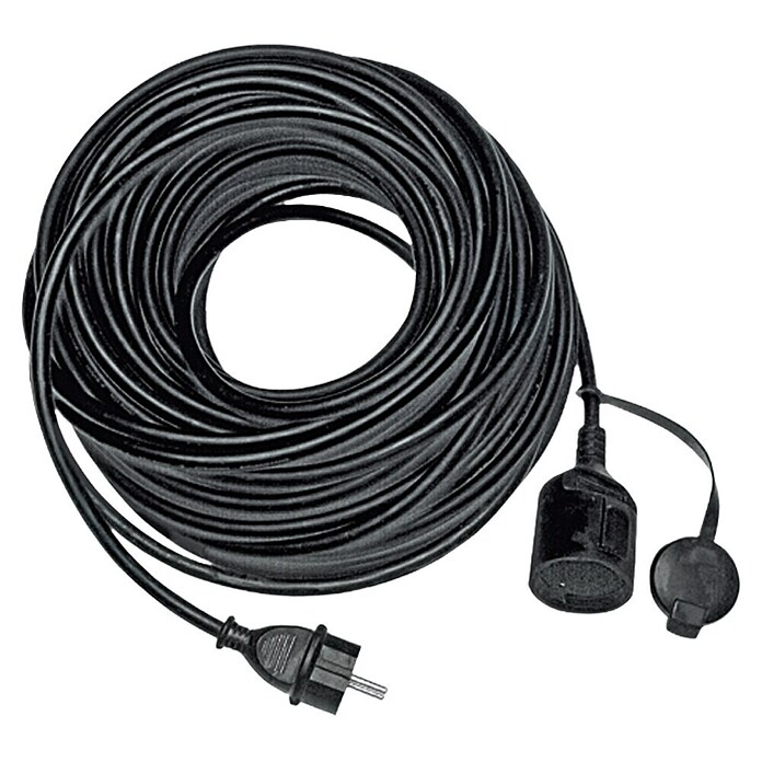 Cable de extensión de goma (10 m, IP44, Negro, H05RR-F3G1,5)