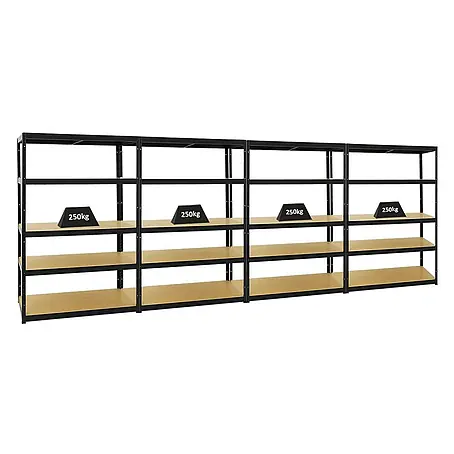 Mega Deal | 4x Schwerlastregal Big Elephant M | HxBxT 180x120x60 cm | Fachlast 250kg | Schwarz