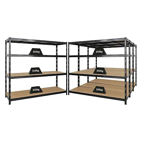 Mega Deal | 4x Profi Schwerlastregal GOLIATH | HxBxT 180x200x60cm | Fachlast 350kg | Schwarz