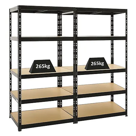 Mega Deal | 2x Schwerlastregal Tiger | HxBxT 180x90x60 cm |  Fachlast 265kg | Schwarz