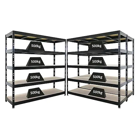 Mega Deal | 3x Profi Schwerlastregal Rhino | HxBxT 200x200x60cm | 5 Spanplatten-Ebenen 8mm | Fachlast 500kg | Schwarz