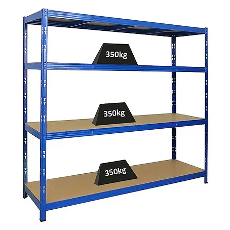Profi Schwerlastregal GOLIATH | HxBxT 180x200x60cm | Fachlast 350kg | 4 Ebenen | Blau