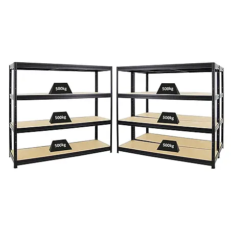 Mega Deal | 3x Schwerlastregal DINO | HxBxT 180x200x60cm | 4 MDF-Platten-Ebenen 6,5 mm | Fachlast 500kg | Schwarz