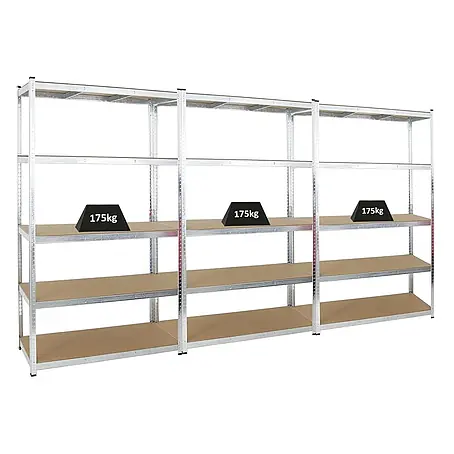 Mega Deal | 3x Schwerlastregal Giant Ragnar | HxBxT 200x120x50cm | 5 MDF-Platten-Ebenen | Fachlast 175kg | Verzinkt