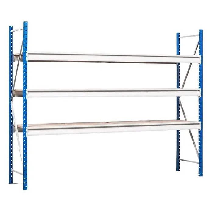 Weitspannregal MAXIMUS Pro Grundregal 200x250x100cm  530kg Lichtblau/-grau -  - Blau-weißes Metall-Lagerregal mit drei verstellbaren Ablagen.