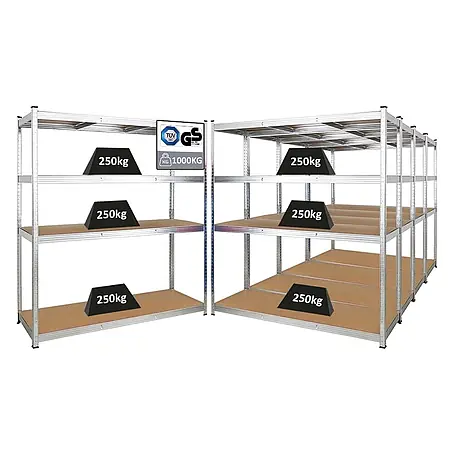 Mega Deal | 5x Schwerlastregal TAURUS XL mit TÜV/GS Zertifizierung | HxBxT 180x160x60cm | Fachlast 250kg | Verzinkt