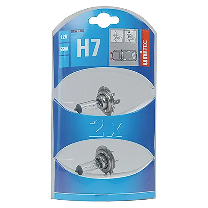 UniTEC Hauptscheinwerfer-Lampen - H7, 2 Stk. - Ein Paar Unitec H7 12V 55W Halogenlampen im Blisterpack. Geeignet für Autos und andere Fahrzeuge, die H7-Lampen benötigen.