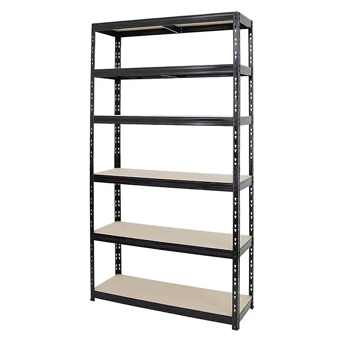 Schwerlastregal Giant Tiger XL HxBxT 220x120x40cm 265kg 6-Ebenen Schwarz -  - Schwarzes Metallregal mit 5 beigefarbenen Ablagen.