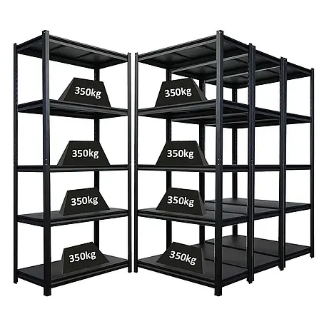Mega Deal | 4x Schwerlastregal Thorin| HxBxT 180x90x40cm | Fachlast 350 kg | Schwarz