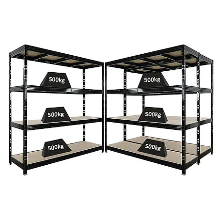 Mega Deal | 3x Profi Schwerlastregal Rhino | HxBxT 200x200x60cm | 4 Spanplatten-Ebenen 16mm | Fachlast 500kg | Schwarz