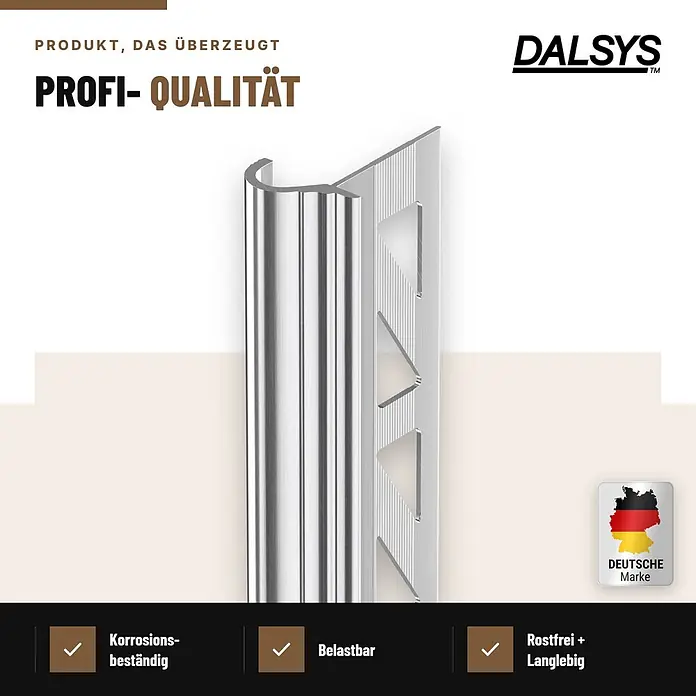 Dalsys Treppenkantenprofil 2,5m x 12,5mm für Fliesen Silber - Aluminium, Silber, 2,5 m x 12 mm - Silbernes Metall-Fliesenprofil von DALSYS in Profi-Qualität, korrosionsbeständig und langlebig.