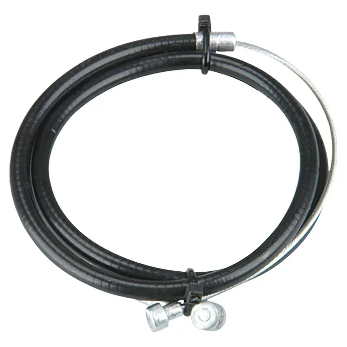 Fischer Schaltzug-Set - Länge Innenzug: 2.200 mm, Wartungsfrei, Geeignet für: Hinterrad - Nahaufnahme eines Fahrradbremskabels, das für die optimale Bremsleistung mit einem Gehäuse und Endkappen ausgestattet ist.