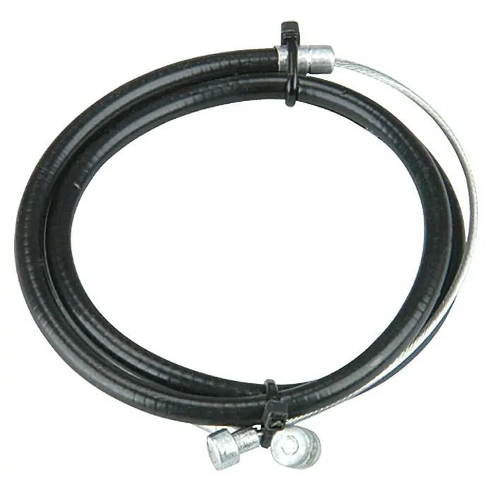 Fischer Schaltzug-Set - Länge Innenzug: 2.200 mm, Wartungsfrei, Geeignet für: Hinterrad - Nahaufnahme eines Fahrradbremskabels, das für die optimale Bremsleistung mit einem Gehäuse und Endkappen ausgestattet ist.
