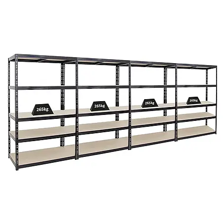 Mega Deal | 4x Schwerlastregal Giant Tiger | HxBxT 200x120x60cm | Fachlast 265kg | 5-Ebenen | Schwarz | Garagenregal, Lagerregal, Steckregal, Kellerregal, Werkstattregal