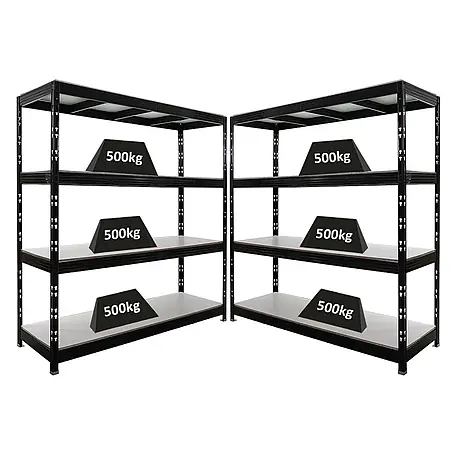 Mega Deal | 2x Profi Schwerlastregal Rhino | HxBxT 200x200x60cm | 4 Melamin-Ebenen 16mm | Fachlast 500kg | Schwarz