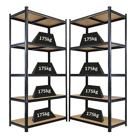 Mega Deal | 2x Schwerlastregal Giant Ragnar | HxBxT 200x100x50cm | 5 MDF-Platten-Ebenen | Fachlast 175kg | Schwarz