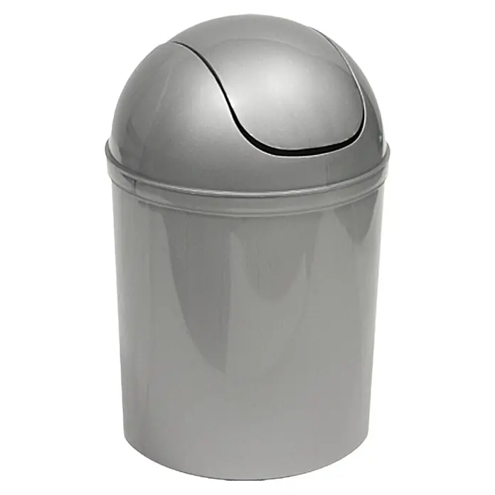 Poseidon Schwingdeckeleimer - 5 l, Kunststoff, Silber - Ein grauer Schwingdeckeleimer für Badezimmer oder Büro. Praktisch und stilvoll für die Müllentsorgung.