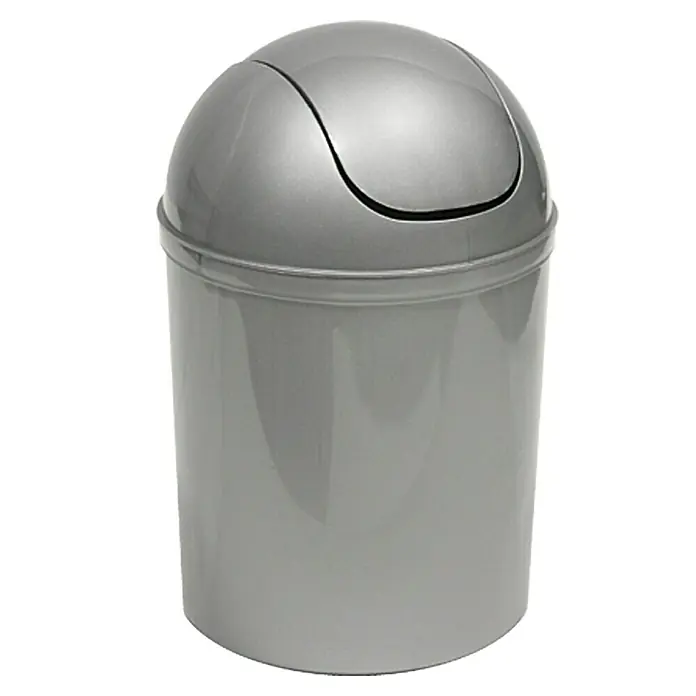Poseidon Schwingdeckeleimer - 5 l, Kunststoff, Silber - Ein grauer Schwingdeckeleimer für Badezimmer oder Büro. Praktisch und stilvoll für die Müllentsorgung.