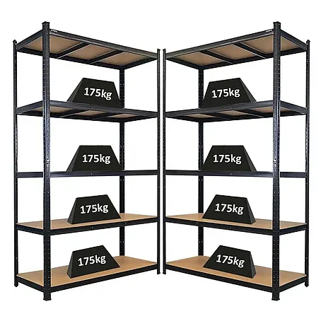 Mega Deal | 2x Schwerlastregal Giant Ragnar | HxBxT 200x120x50cm | 5 MDF-Platten-Ebenen | Fachlast 175kg | Schwarz