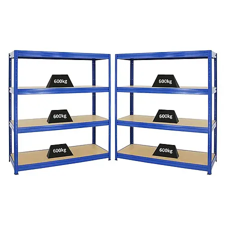 MegaDeal 2x Schwerlastregal DINO 180x160x60cm 4 Böden Fachlast 600kg Blau