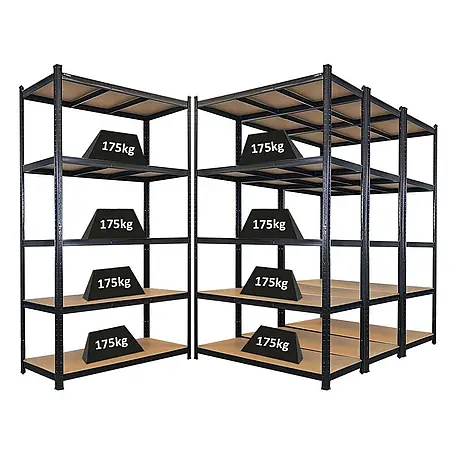 Mega Deal | 4x Schwerlastregal Giant Ragnar | HxBxT 200x120x50cm | 5 MDF-Platten-Ebenen | Fachlast 175kg | Schwarz