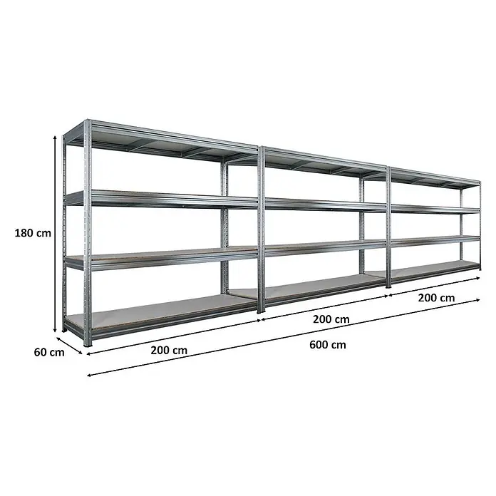 MegaDeal 3x Schwerlastregal DINO 180x200x60cm 4 Böden 500kg Verzinkt -  - Stabiles Metallregal mit 4 holzfarbenen Fachböden, 180x60x600 cm. Ideal zur Lagerung.