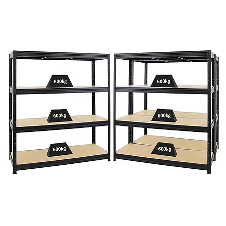 Mega Deal | 3x Schwerlastregal DINO | HxBxT 180x160x60cm | 4 MDF-Platten-Ebenen 6,5 mm | Fachlast 600kg | Schwarz