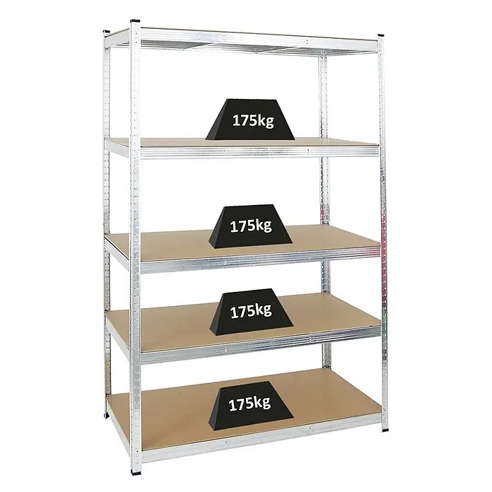 PROREGAL Schwerlastregal Ragnar HxBxT 180x120x60cm 5 MDF-Platten-Ebenen Fachlast 175 kg Verzinkt -  - Verzinktes Metallregal mit vier Holzablagen, jede belastbar bis 175 kg.