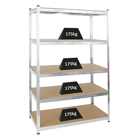 PROREGAL Schwerlastregal Ragnar HxBxT 180x120x60cm 5 MDF-Platten-Ebenen Fachlast 175 kg Verzinkt