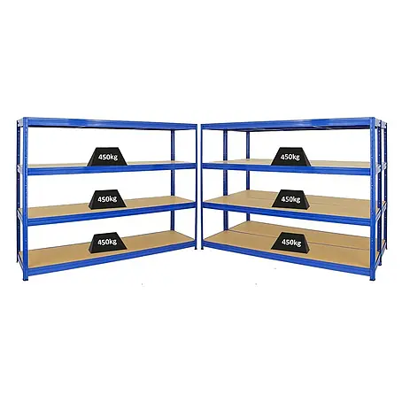 Mega Deal | 3x Schwerlastregal DINO | HxBxT 180x240x60 cm | 4 MDF-Platten-Ebenen 6,5 mm |  Fachlast 450kg | Blau