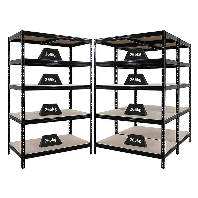 Mega Deal | 3x Schwerlastregal Tiger | HxBxT 180x120x60cm | Fachlast 265kg | Schwarz -  - Zwei schwarze Schwerlastregale aus Metall mit beigen Böden, jedes mit einer Traglast von 265 kg.