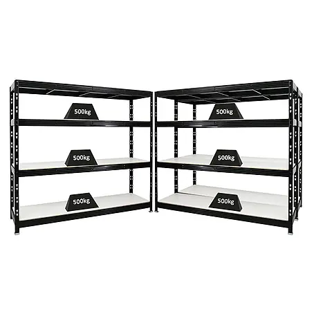 Mega Deal | 3x Profi Schwerlastregal Rhino | HxBxT 180x200x60cm | 4 Melamin-Ebenen 16mm | Fachlast 500kg | Schwarz