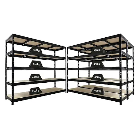 Mega Deal | 3x Profi Schwerlastregal Rhino | HxBxT 200x240x70cm | 5 Spanplatten-Ebenen 8mm | Fachlast 450kg | Schwarz