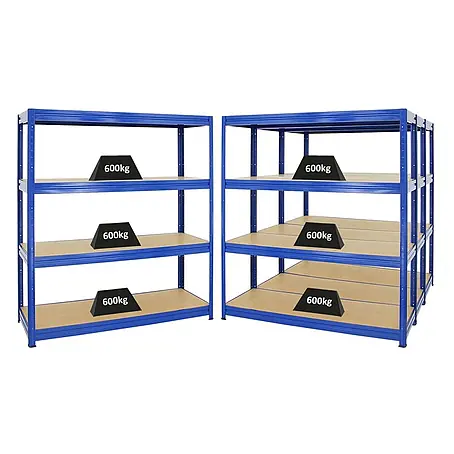 MegaDeal 4x Schwerlastregal DINO 180x160x60cm 4 Böden Fachlast 600kg Blau