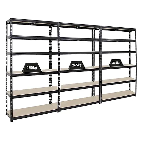 Mega Deal | 3x Schwerlastregal Giant Tiger XL | HxBxT 220x120x40cm | Fachlast 265kg | 6-Ebenen | Schwarz | Garagenregal, Lagerregal, Steckregal, Kellerregal, Werkstattregal