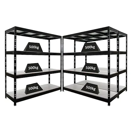 Mega Deal | 3x Profi Schwerlastregal Rhino | HxBxT 200x200x60cm | 4 Melamin-Ebenen 16mm | Fachlast 500kg | Schwarz