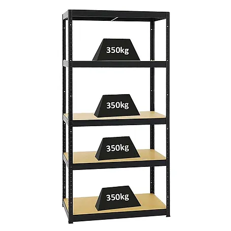 Schwerlastregal Slim Elephant S | HxBxT 180x90x45 cm | 5 Ebenen | Fachlast 350 kg | Schwarz