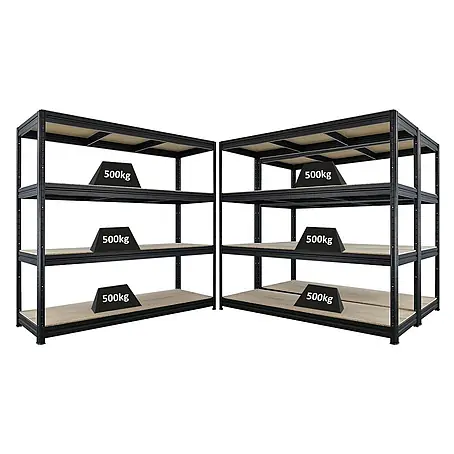 Mega Deal | 3x Schwerlastregal DINO | HxBxT 180x200x60cm | 4 Spanplatten-Ebenen 16mm | Fachlast 500kg | Schwarz