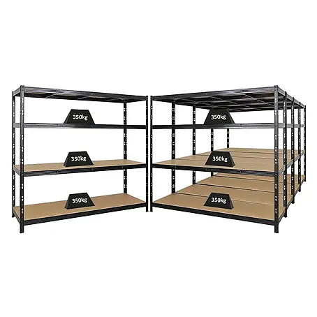 Mega Deal | 5x Profi Schwerlastregal GOLIATH | HxBxT 180x200x60cm | Fachlast 350kg | Schwarz
