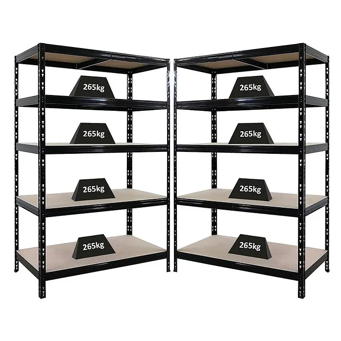 Mega Deal | 2x Schwerlastregal Tiger | HxBxT 180x120x60cm | Fachlast 265kg | Schwarz -  - Zwei schwarze Metallregale. Jedes Regalbrett ist für 265 kg Belastbarkeit ausgelegt.