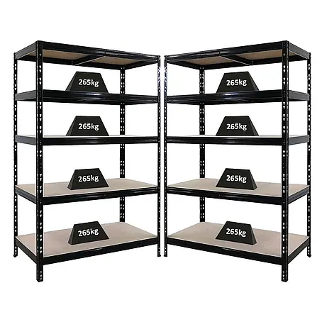 Mega Deal | 2x Schwerlastregal Tiger | HxBxT 180x120x60cm | Fachlast 265kg | Schwarz