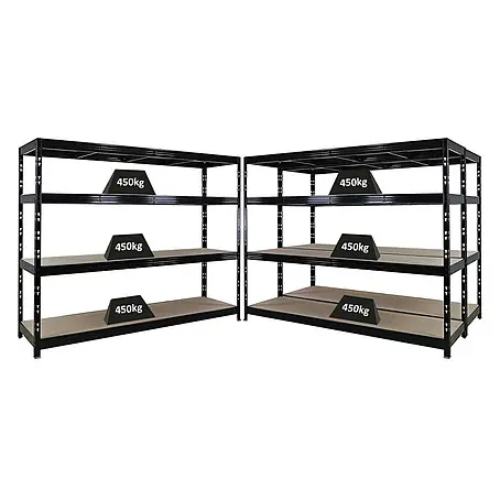 Mega Deal | 3x Profi Schwerlastregal Rhino | HxBxT 180x240x60cm | 4 Spanplatten-Ebenen 8mm | Fachlast 450kg | Schwarz