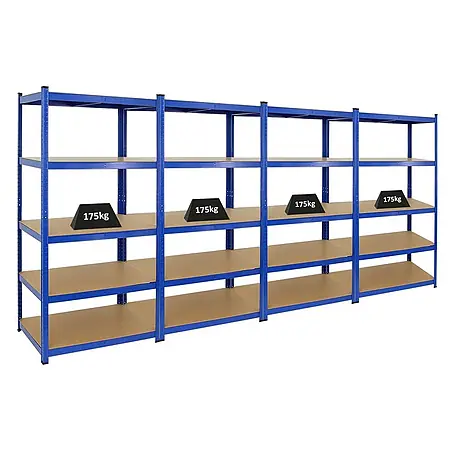 Mega Deal | 4x Schwerlastregal TAURUS | HxBxT 180x90x60cm | Fachlast 175kg | Blau