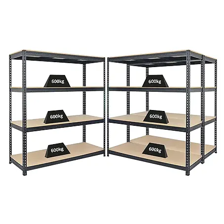Mega Deal | 3x Profi Schwerlastregal BISON | HxBxT 200x180x60cm | 4 Fachböden | Fachlast 600kg | Schwarz