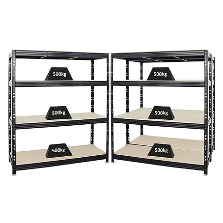 Mega Deal | 3x Profi Schwerlastregal Rhino | HxBxT 180x160x60cm | 4 Spanplatten-Ebenen 16mm | Fachlast 500kg | Schwarz